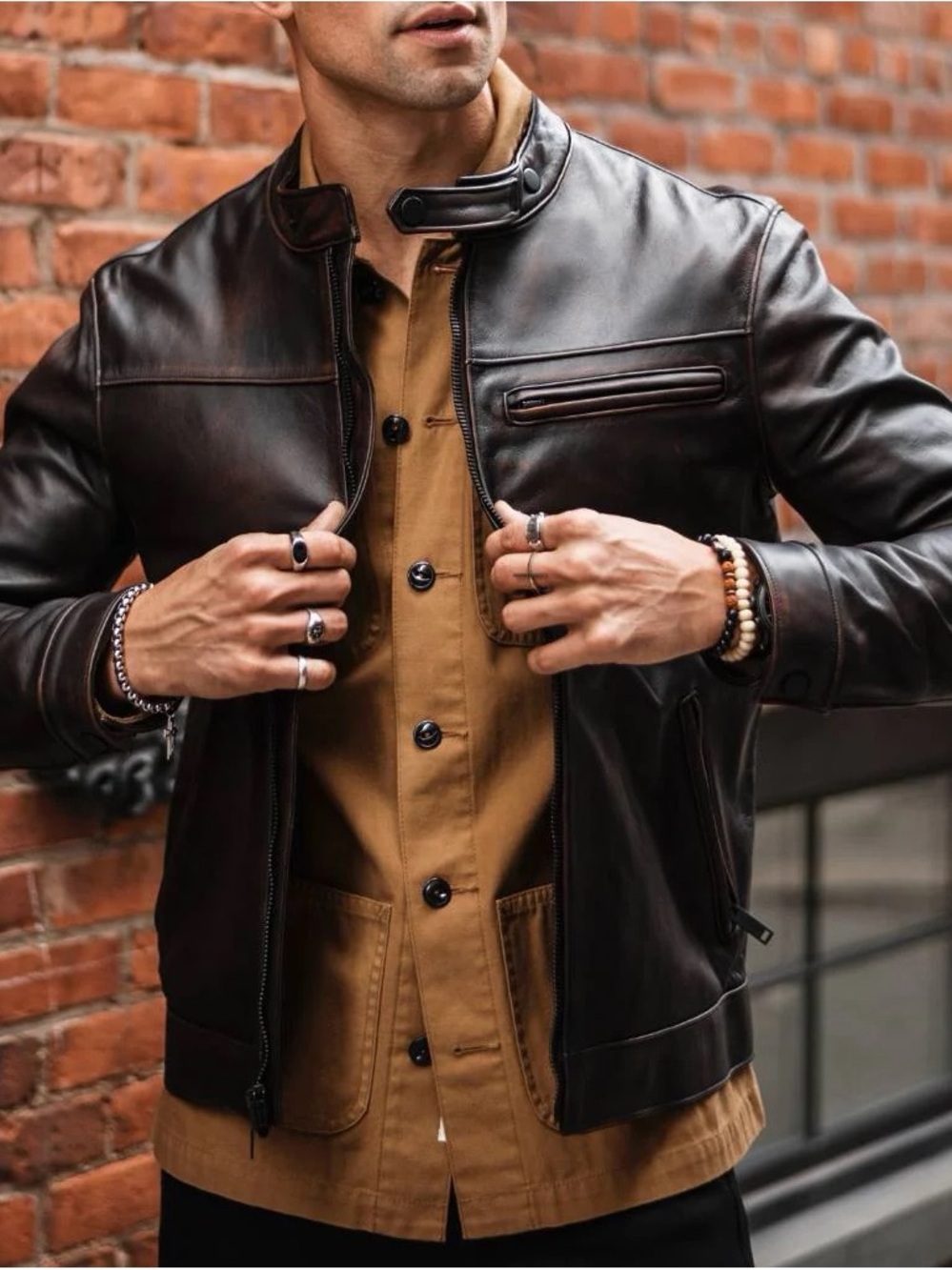 Thursday Boot Company Men's Dark Brown Leather Bomber Jacket